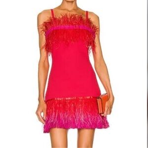 STAUD Pink and Hot Pink Feather-Trim Mini Dress
